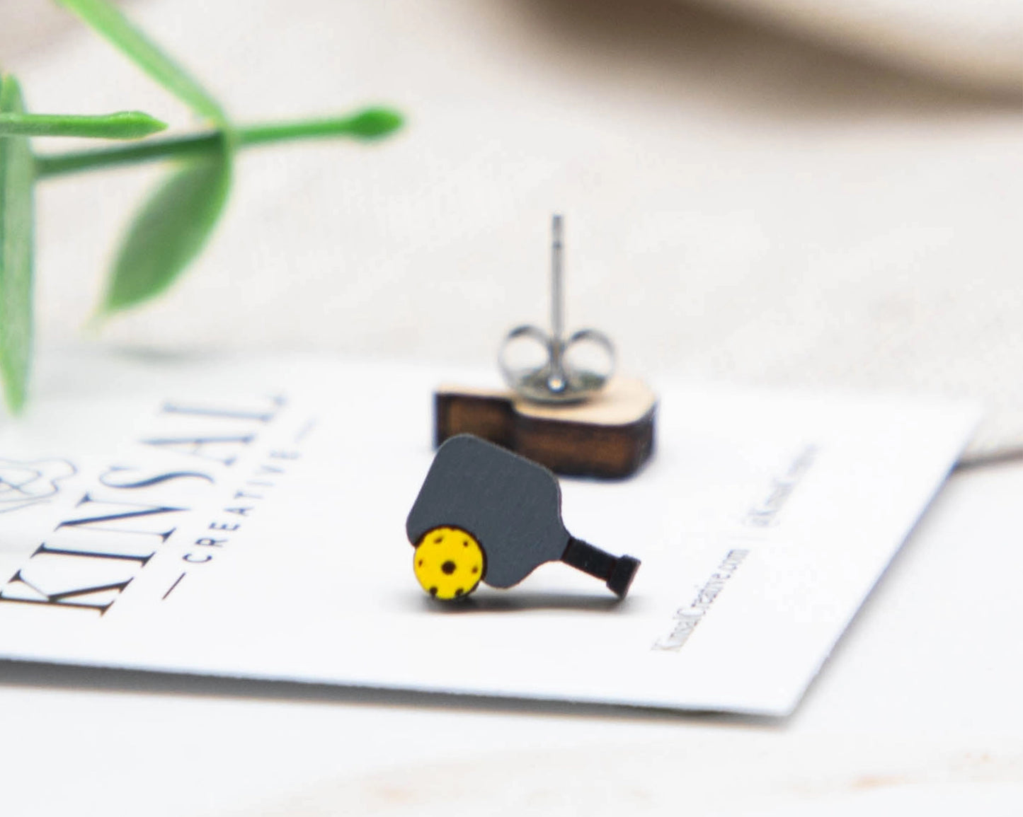 Handmade Wooden Pickleball Stud Earrings